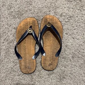 Michael Kors NAVY blue and Tan Flip Flops